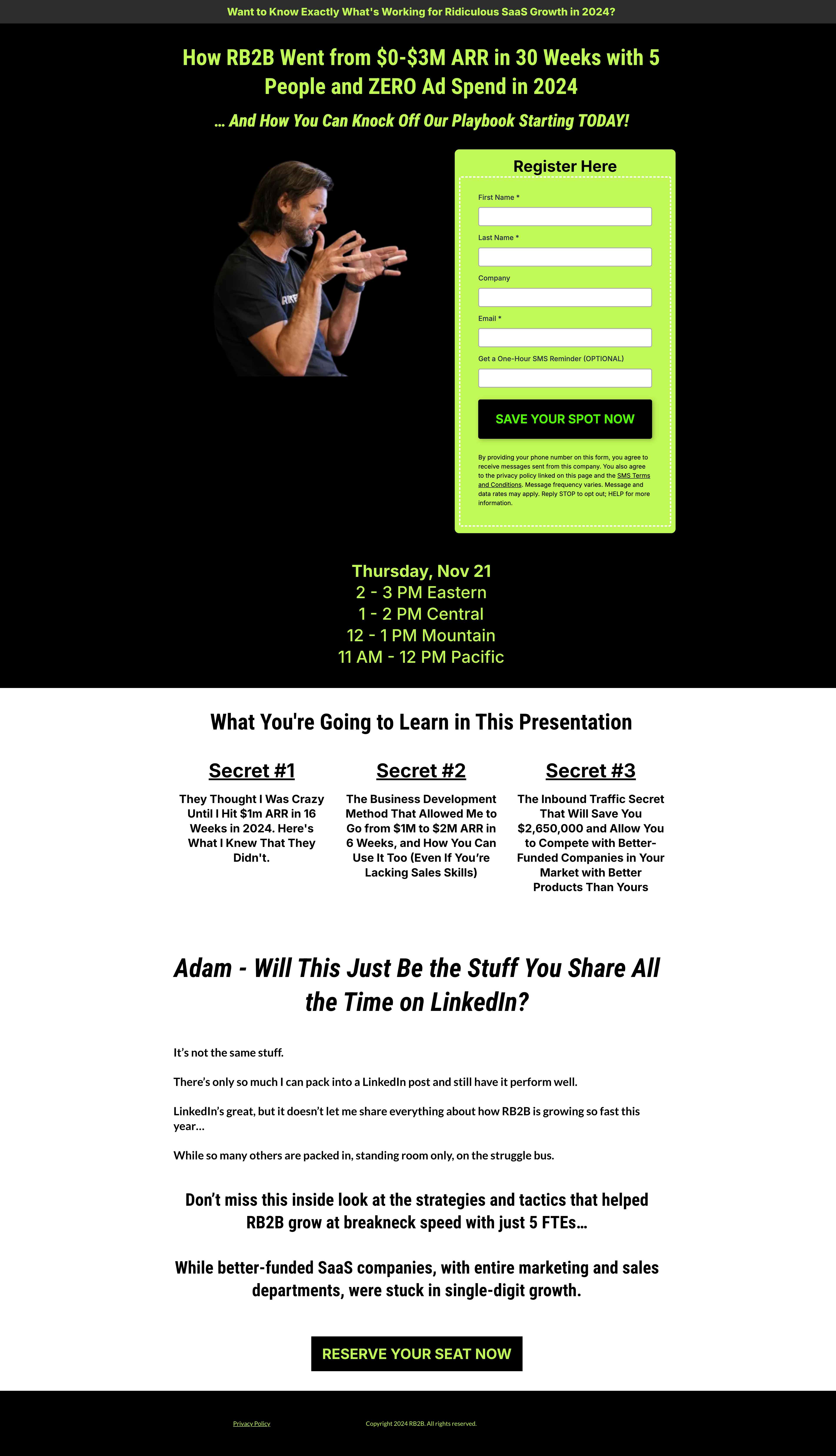 RB2B webinar registration page